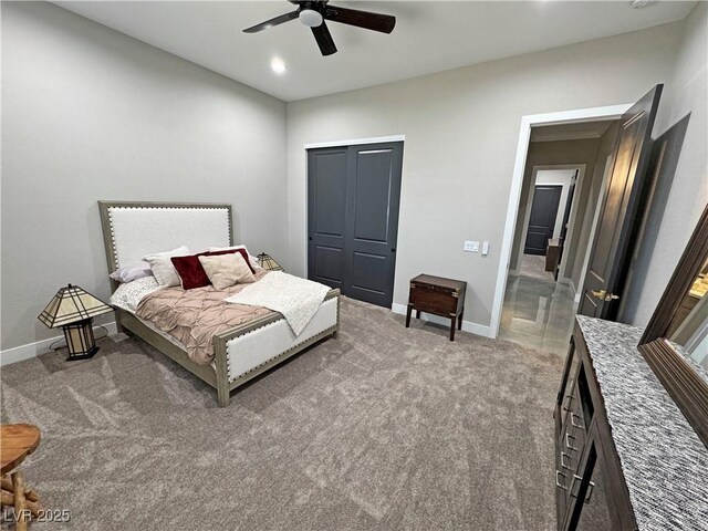 2891 S Rainbow Ave, Pahrump, NV 89048 - bedroom with carpet flooring, a ceiling fan, and recessed lighting
