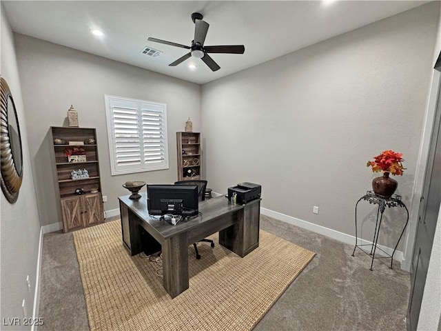 2891 S Rainbow Ave, Pahrump, NV 89048 - office area with a ceiling fan, light colored carpet, and recessed lighting