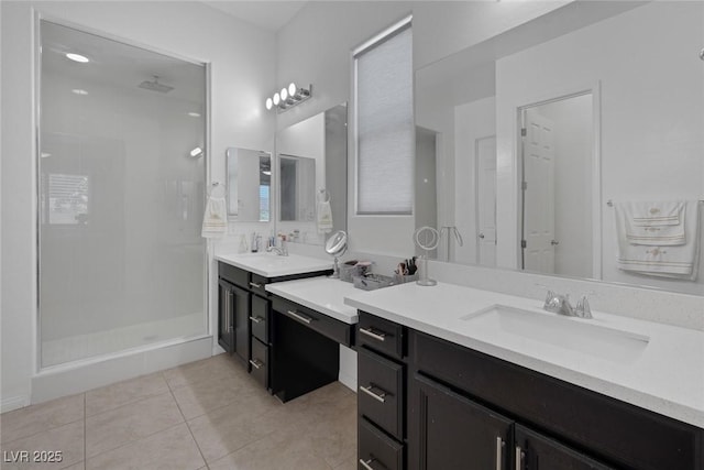 10181 Mount Harlow Ct, Las Vegas, NV 89141 - full bathroom with a stall shower, vanity, and tile patterned flooring