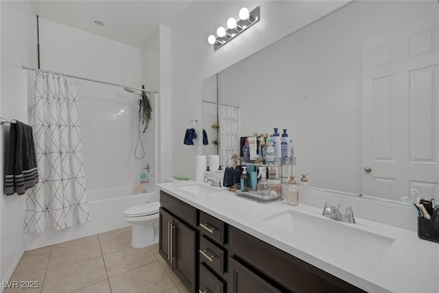 10181 Mount Harlow Ct, Las Vegas, NV 89141 - bathroom with double vanity, shower / bath combination with curtain, and tile patterned floors