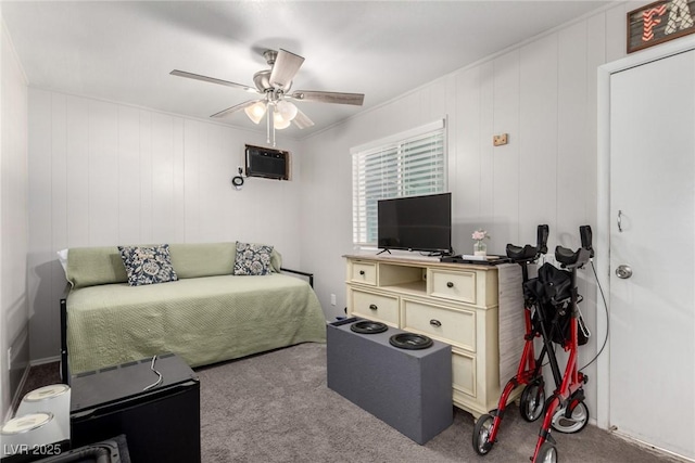7135 Polaris Ave, Las Vegas, NV 89118 - carpeted bedroom with a wall mounted air conditioner and a ceiling fan