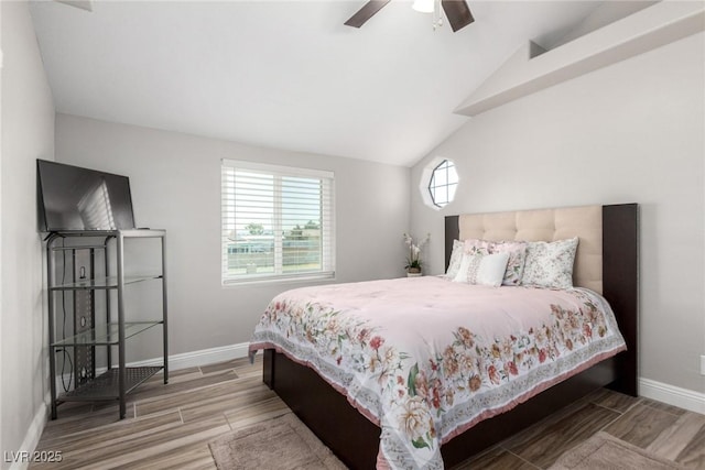 7135 Polaris Ave, Las Vegas, NV 89118 - bedroom featuring lofted ceiling, wood finished floors, and a ceiling fan