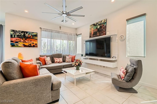 3194 Lumassina Way, Henderson, NV 89044 - tiled living area featuring ceiling fan and recessed lighting