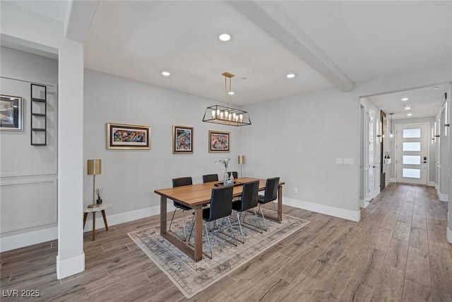 9617 Sard Ln, Las Vegas, NV 89143 - dining area featuring light wood finished floors, recessed lighting, and beam ceiling