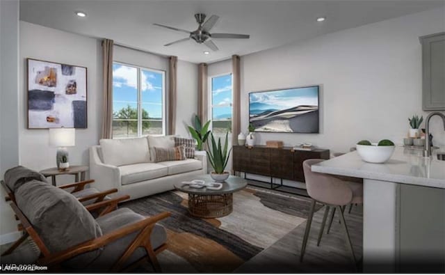 6752 Nimbus Ave Lot 8, Las Vegas, NV 89130 - living room featuring a ceiling fan and recessed lighting