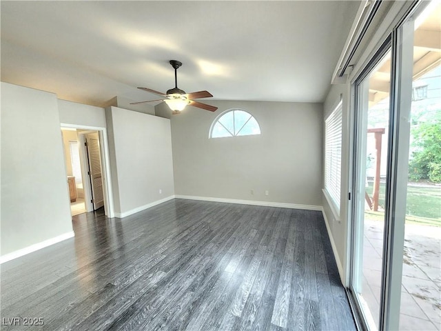 8220 Desert Beach Dr, Las Vegas, NV 89128 - unfurnished room with ceiling fan, wood finished floors, and lofted ceiling