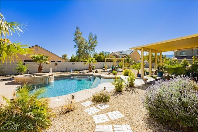 6617 Golden Bit Ave, Las Vegas, NV 89131 - view of pool featuring a fenced backyard, a patio, a pergola, and a pool with connected hot tub