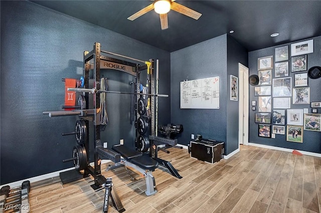 10161 Bismarck Palms Ave, Las Vegas, NV 89166 - exercise room with ceiling fan, wood finished floors, and recessed lighting