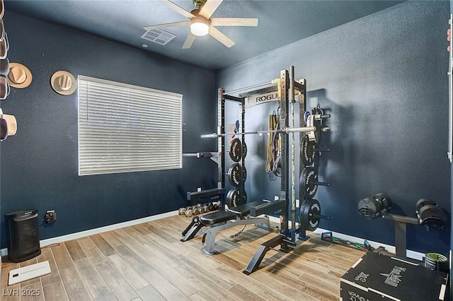 10161 Bismarck Palms Ave, Las Vegas, NV 89166 - exercise room with wood finished floors and ceiling fan