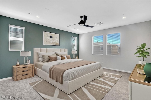 10161 Bismarck Palms Ave, Las Vegas, NV 89166 - bedroom featuring light carpet, a ceiling fan, and recessed lighting