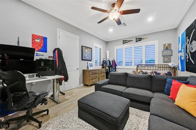 5801 Exbury Gardens Ct, Las Vegas, NV 89118 - office space with light wood finished floors, a ceiling fan, and recessed lighting