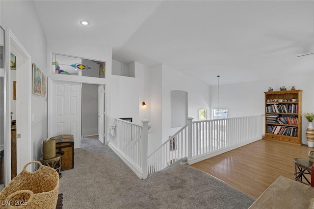 1246 Diamond Valley St, Henderson, NV 89052 - hall with an upstairs landing, lofted ceiling, and wood finished floors