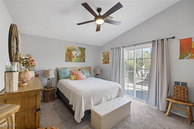 1246 Diamond Valley St, Henderson, NV 89052 - carpeted bedroom featuring access to exterior, lofted ceiling, and a ceiling fan