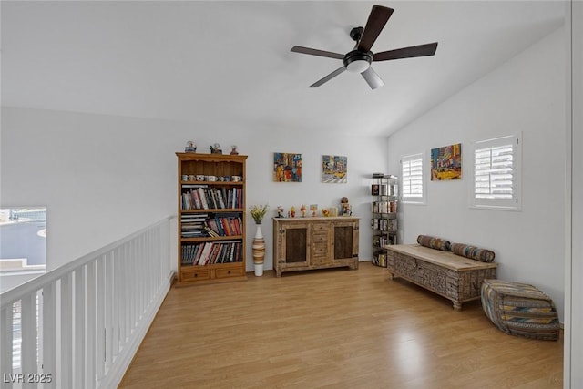 1246 Diamond Valley St, Henderson, NV 89052 - sitting room with a ceiling fan, vaulted ceiling, and light wood-type flooring