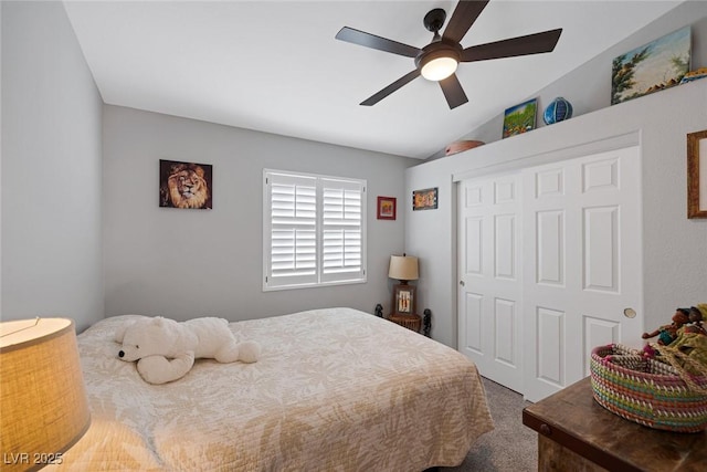 1246 Diamond Valley St, Henderson, NV 89052 - carpeted bedroom with a closet, ceiling fan, and vaulted ceiling