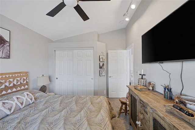 1246 Diamond Valley St, Henderson, NV 89052 - carpeted bedroom featuring lofted ceiling, a closet, and a ceiling fan