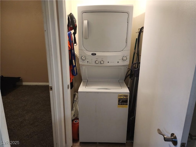 2110 Los Feliz St Unit 1096, Las Vegas, NV 89156 - laundry area with stacked washer / dryer and carpet