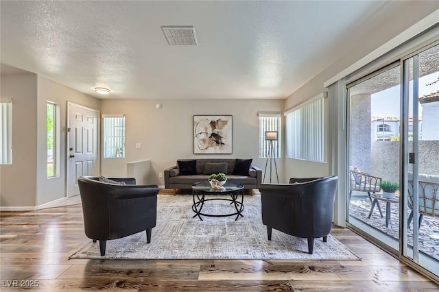 3125 N Buffalo Dr Unit 1133, Las Vegas, NV 89128 - living room featuring healthy amount of natural light, wood finished floors, and a textured ceiling