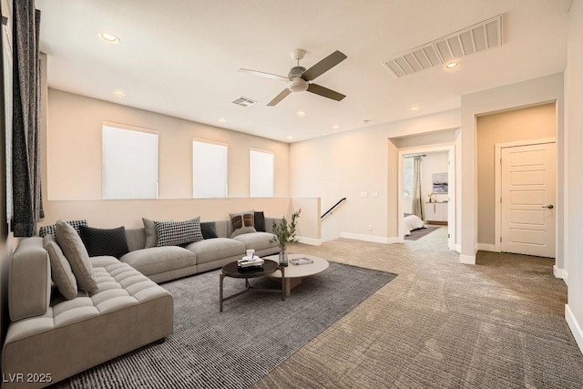 8048 Skye Bridge St, Las Vegas, NV 89166 - living area featuring ceiling fan, carpet, and recessed lighting