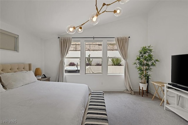 9789 Twilight Moon Ave, Las Vegas, NV 89148 - bedroom featuring lofted ceiling, carpet floors, and a chandelier
