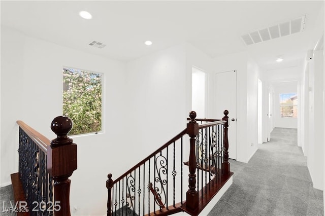 11755 Garland Grove Ln, Las Vegas, NV 89183 - hallway featuring an upstairs landing, carpet flooring, and recessed lighting