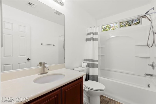 11755 Garland Grove Ln, Las Vegas, NV 89183 - full bath with vanity, shower / tub combo with curtain, and wood finished floors
