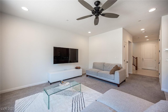 9451 Lunar Ray St, Las Vegas, NV 89143 - carpeted living area featuring recessed lighting and ceiling fan