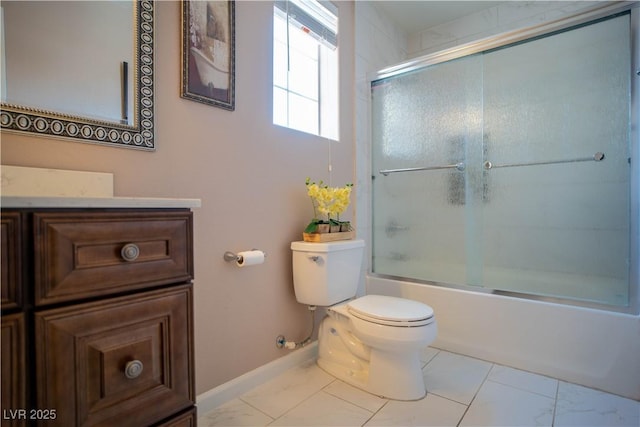 4945 Volcanic Rock Ln, Las Vegas, NV 89122 - bathroom with vanity, marble look tiles, and enclosed tub / shower combo