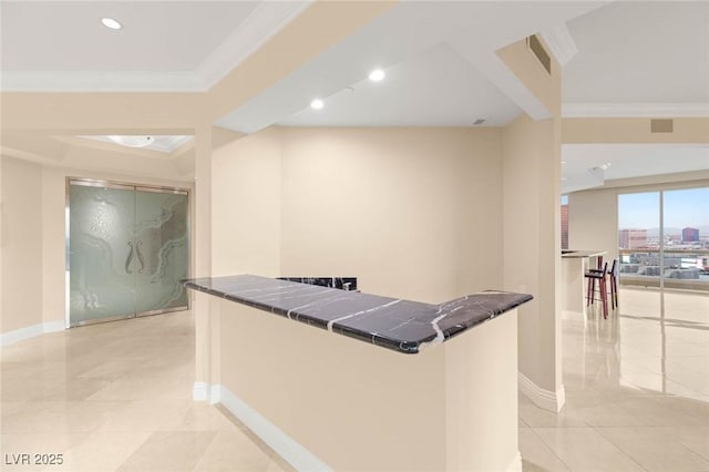 2747 Paradise Rd Unit 2704, Las Vegas, NV 89109 - hallway with crown molding, light tile patterned floors, and recessed lighting