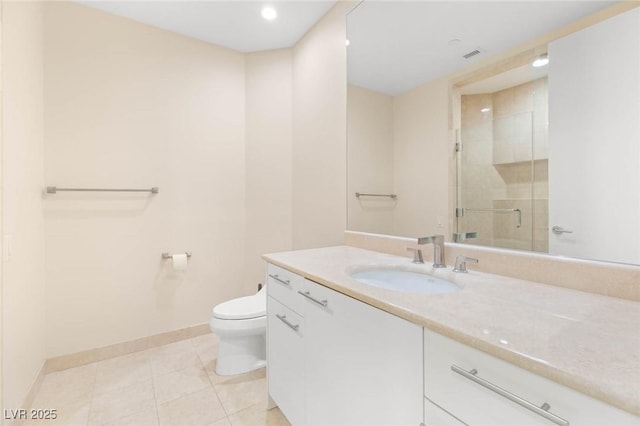 2747 Paradise Rd Unit 2704, Las Vegas, NV 89109 - full bath with vanity, a shower stall, tile patterned floors, and recessed lighting