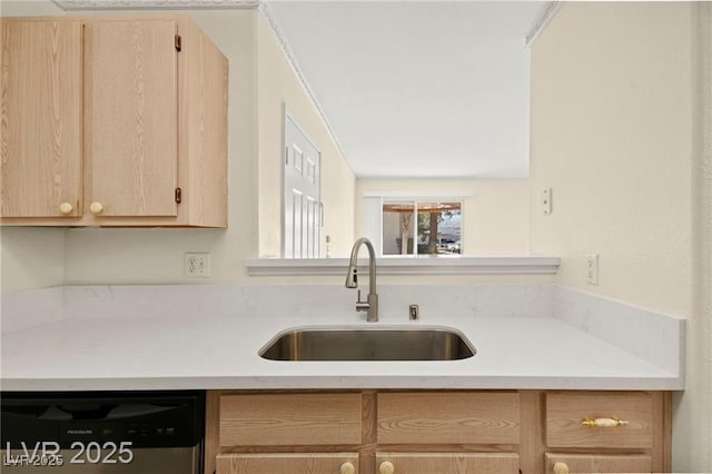 7885 W Flamingo Rd Unit 1131, Las Vegas, NV 89147 - kitchen with light brown cabinetry, dishwashing machine, and light countertops