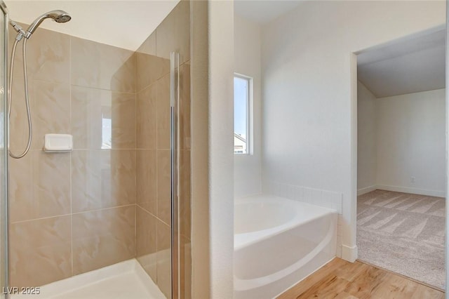 1716 Klamath Falls Way, Las Vegas, NV 89128 - full bath featuring a bath, a shower stall, and wood finished floors