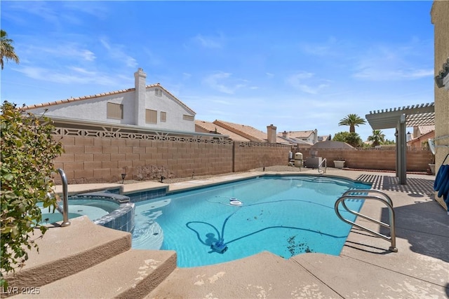 920 Serpentina Ave, Las Vegas, NV 89123 - view of swimming pool featuring a fenced backyard, a patio area, a pool with connected hot tub, and a pergola