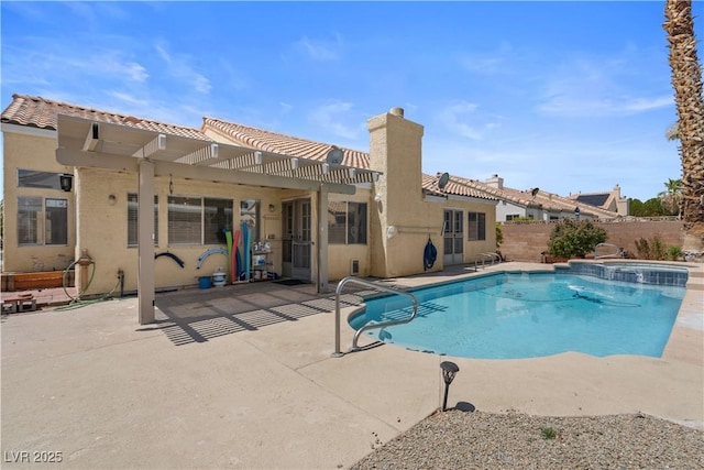 920 Serpentina Ave, Las Vegas, NV 89123 - view of swimming pool with a patio area, a fenced backyard, a pergola, and a pool with connected hot tub