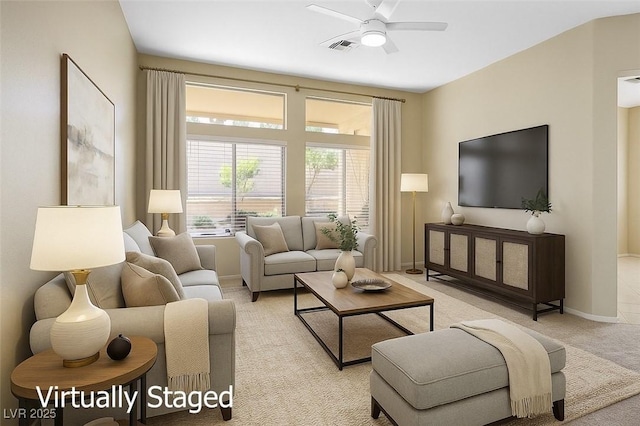 10305 Snyder Ave, Las Vegas, NV 89134 - living area with a ceiling fan and light carpet
