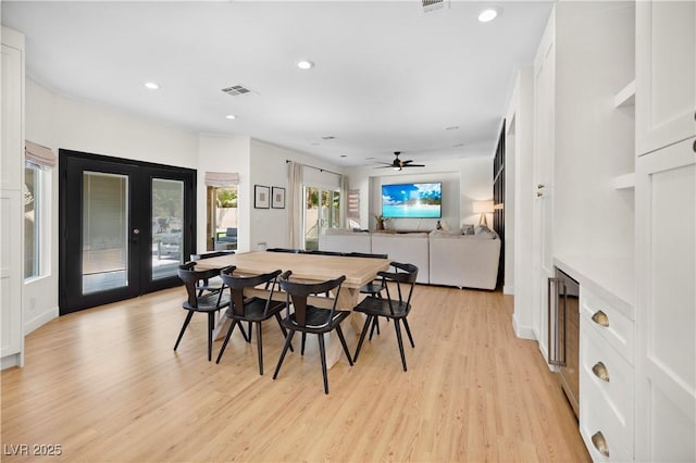 10645 Redwood Grove Ave, Las Vegas, NV 89144 - dining room featuring light wood-style floors, french doors, recessed lighting, and ceiling fan