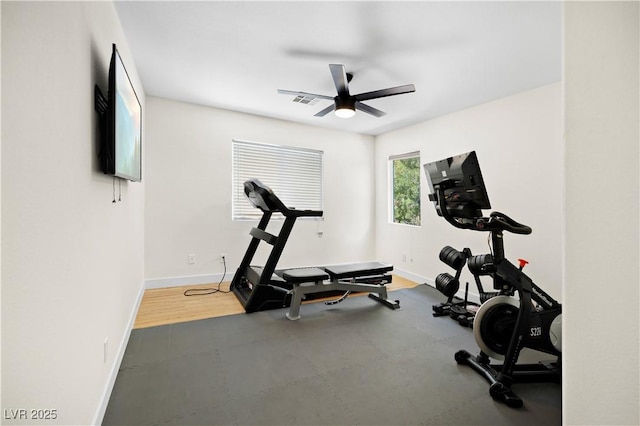 10645 Redwood Grove Ave, Las Vegas, NV 89144 - exercise room with ceiling fan and baseboards