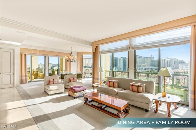 1 Hughes Center Dr Unit 903, Las Vegas, NV 89169 - living area featuring a view of skyline and a chandelier