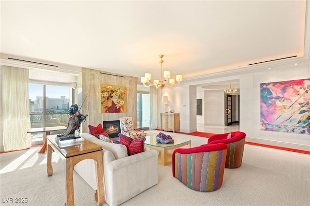 1 Hughes Center Dr Unit 903, Las Vegas, NV 89169 - living area featuring a chandelier, a fireplace, and carpet floors