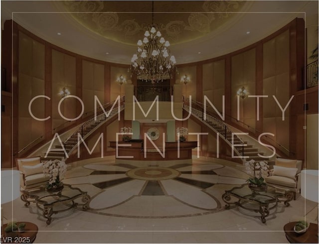 1 Hughes Center Dr Unit 903, Las Vegas, NV 89169 - common area with stairway, ornamental molding, and recessed lighting