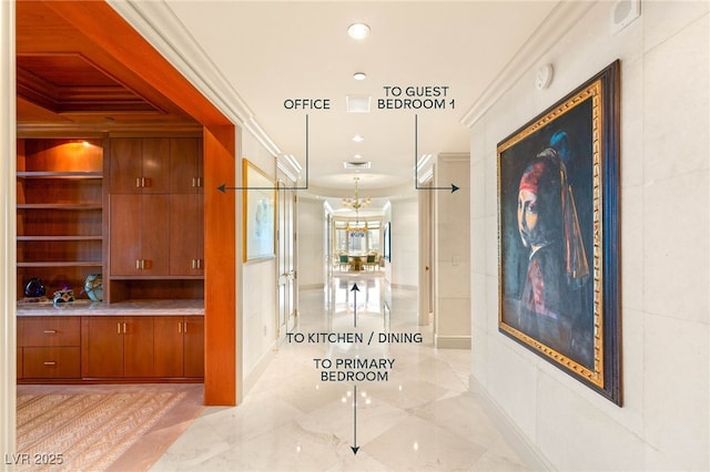 1 Hughes Center Dr Unit 903, Las Vegas, NV 89169 - hall featuring ornamental molding, a chandelier, and recessed lighting