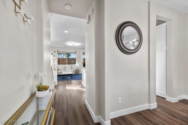 8353 Lower Trailhead Ave, Las Vegas, NV 89113 - corridor with dark wood-style floors and baseboards
