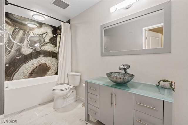 8255 Las Vegas Blvd Unit 1905, Las Vegas, NV 89123 - bathroom with vanity, shower / bath combination with curtain, and marble finish flooring