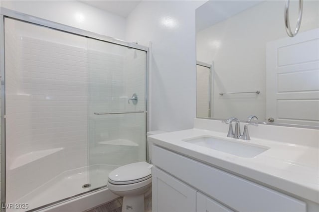 835 Aurelie Ridge St, Henderson, NV 89011 - bathroom featuring a shower stall, vanity, and wood finished floors