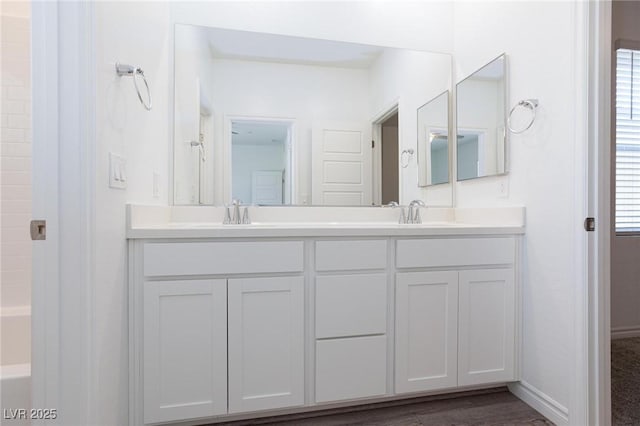 835 Aurelie Ridge St, Henderson, NV 89011 - full bath with double vanity and wood finished floors