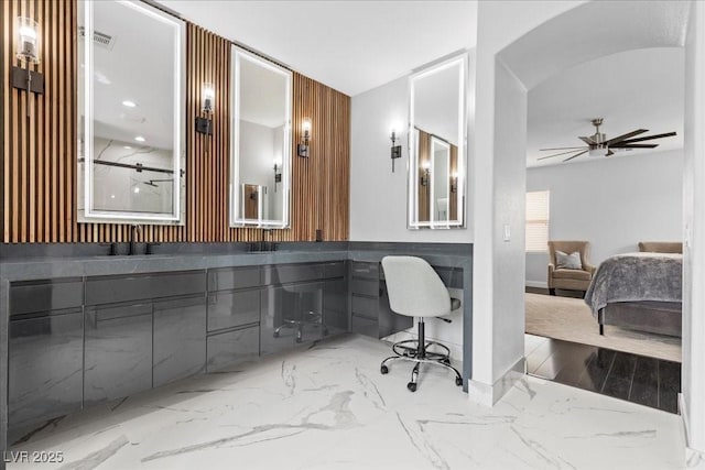 10300 S Dapple Gray Rd, Las Vegas, NV 89178 - bathroom with marble finish flooring, ensuite bathroom, double vanity, and ceiling fan