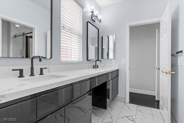 10300 S Dapple Gray Rd, Las Vegas, NV 89178 - bathroom with double vanity and marble look tiles