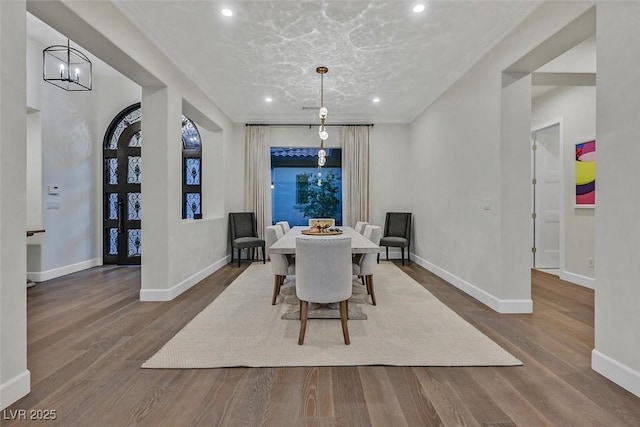11906 Port Labelle Dr, Las Vegas, NV 89141 - dining room with wood finished floors, a chandelier, and recessed lighting