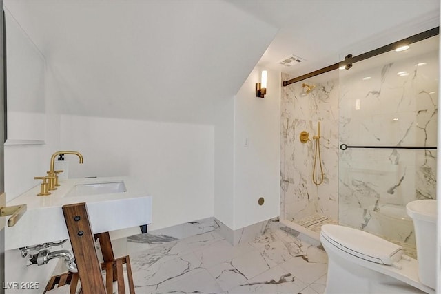 11906 Port Labelle Dr, Las Vegas, NV 89141 - full bathroom with a marble finish shower, marble finish flooring, and double vanity