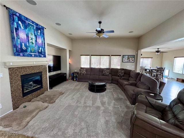 6614 Collingsworth St, Las Vegas, NV 89131 - living area with ceiling fan and a tile fireplace